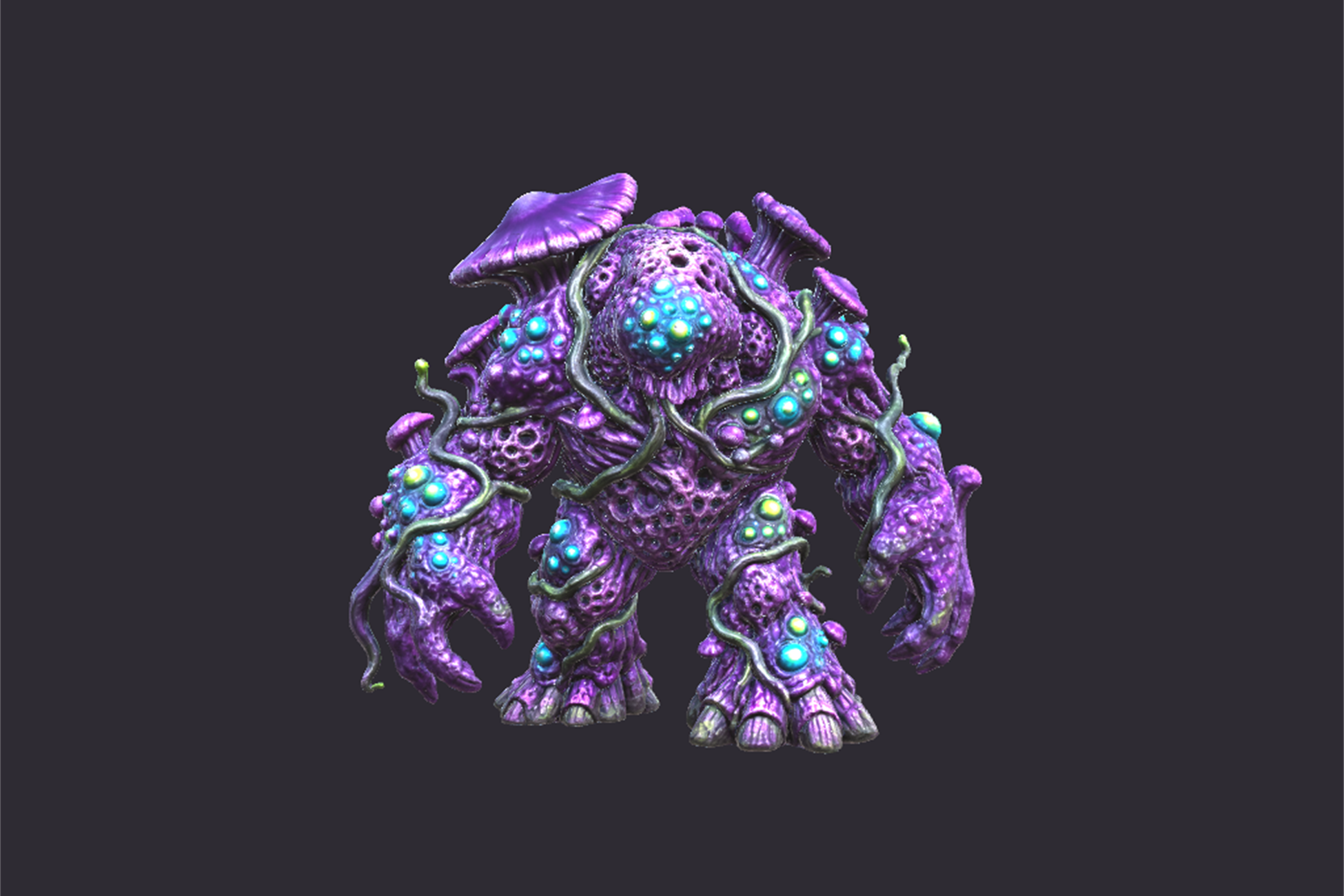 Violet Mycelium Colossus fantasy humanoid boss character render